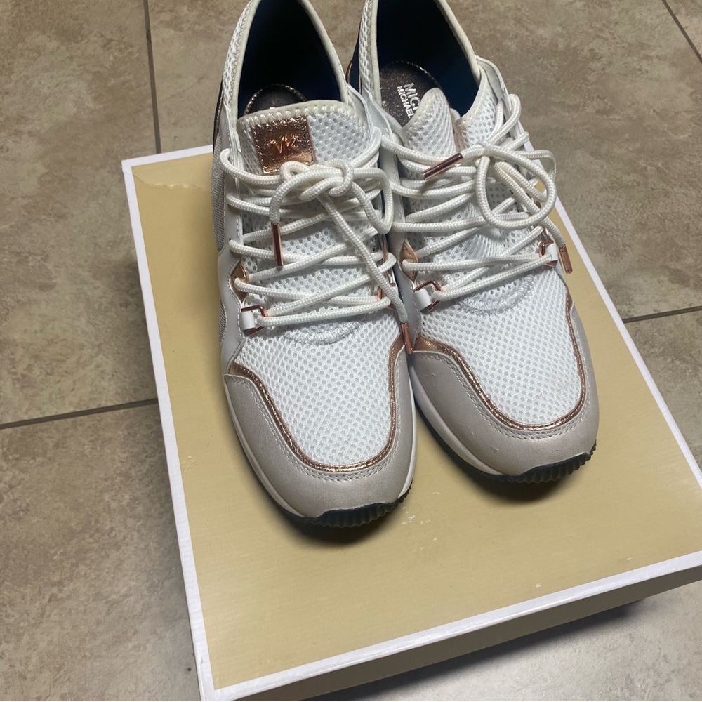 Michael Kors White and Gold Sneakers
